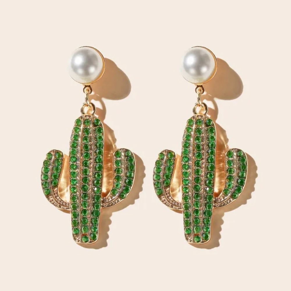 Saguaro Cactus and Pearl Drop Earrings